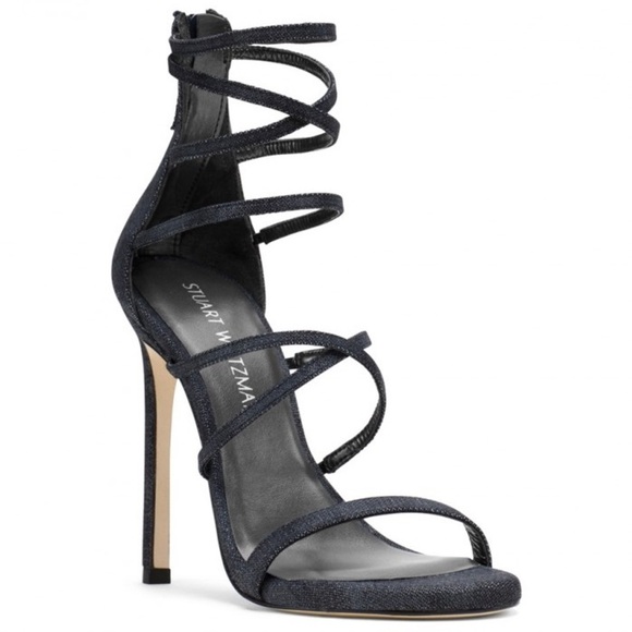 STUART WEITZMAN MYEX sandal denim strappy stiletto 7 women’s - Picture 2 of 9